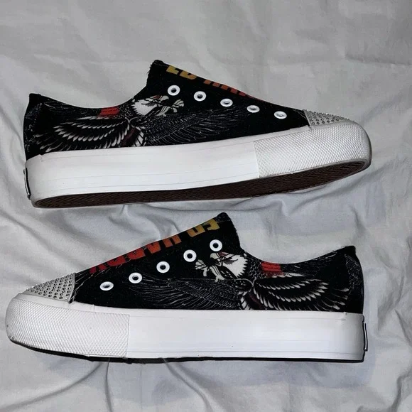 Y2K Ed Hardy Laceless Slip On Shoes Vintage Sneakers Womens Size 10 Eagle Tattoo - Picture 8 of 9